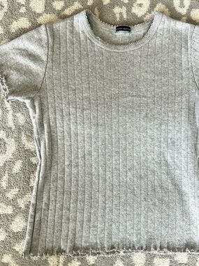 Brandy Melville Light Gray Ribbed Short-Sleeve Crew Sweater